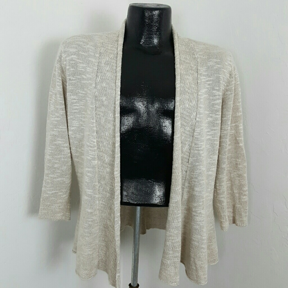 Eileen Fisher women knit sweater linen blend cardigan open front size M